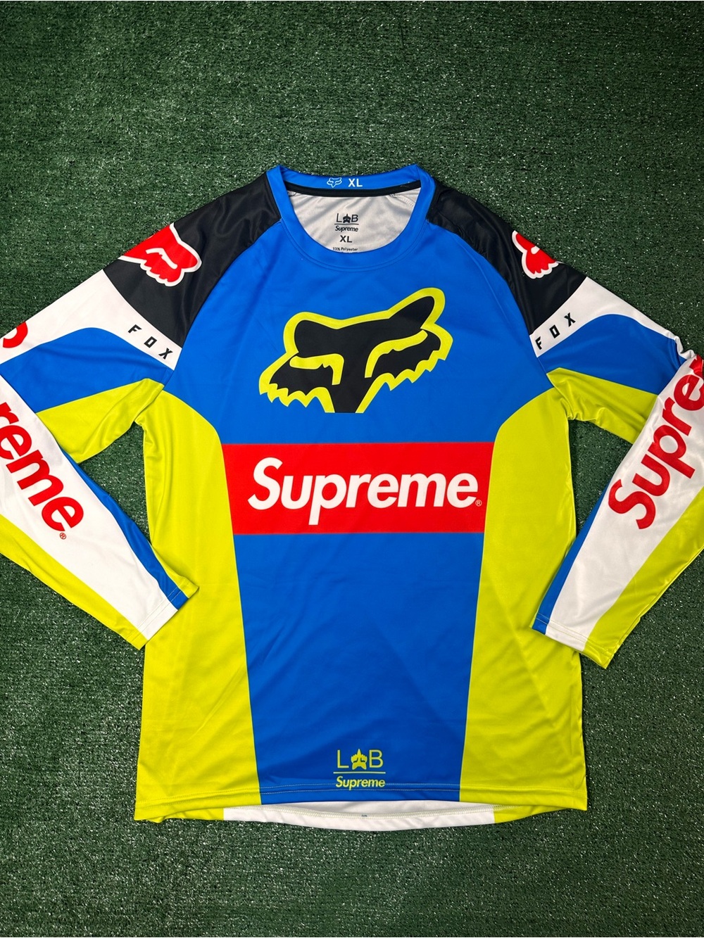 Fox Blue, Yellow & Red Fox Racing Long Sleeve Jersey